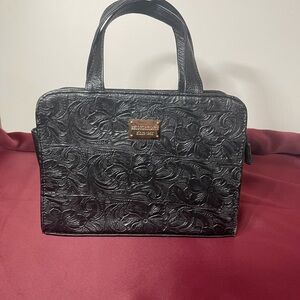 Elegant Black Floral Embossed Shoulder Bag